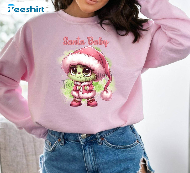 Mean Green Guy In A Pink Santa Shirt, Cute Christmas Unisex T Shirt Crewneck Sweatshirt