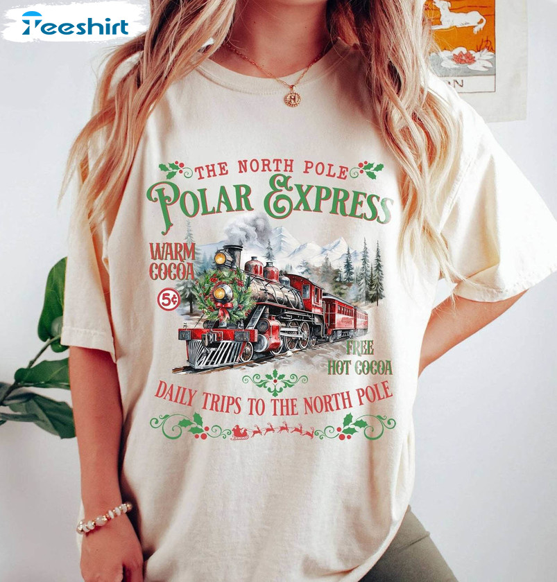 Vintage Polar Express Shirt, Christmas Train Short Sleeve Tee Tops