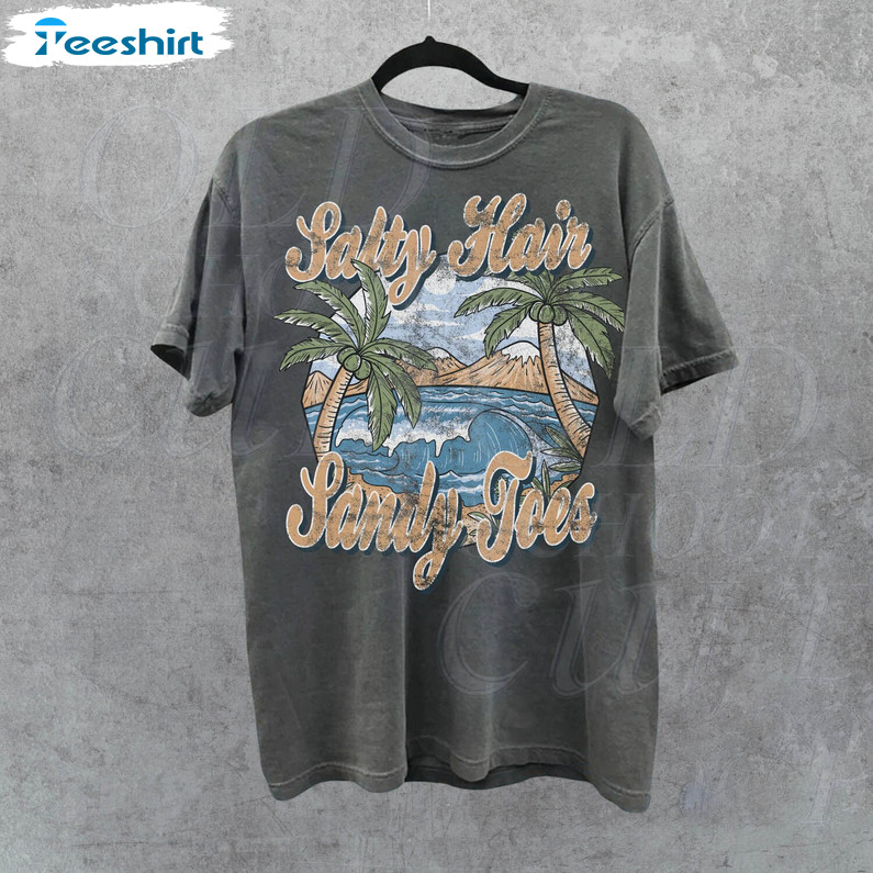 Retro Beach Surfer Shirt, Vintage Salty Hairs Short Sleeve Long Sleeve