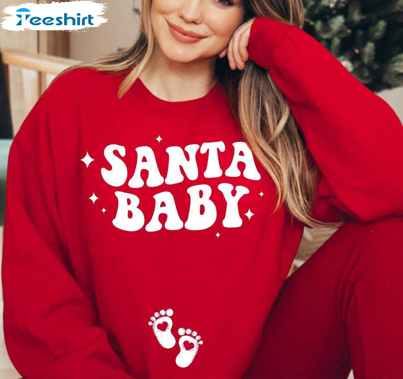 Christmas Pregnancy Announcement Shirt, Santa Baby Pregnant Long Sleeve Unisex T Shirt