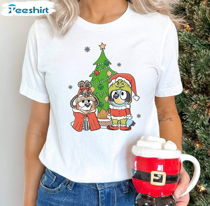 Bluey Dog Christmas Shirt, Bluey Christmas Tree Tee Tops Unisex Hoodie