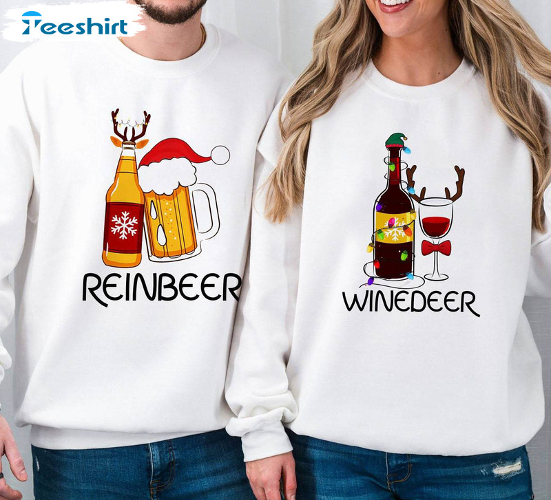 Winedeer Reinbeer Couple Shirt, Reindeer Funny Long Sleeve Unisex Hoodie