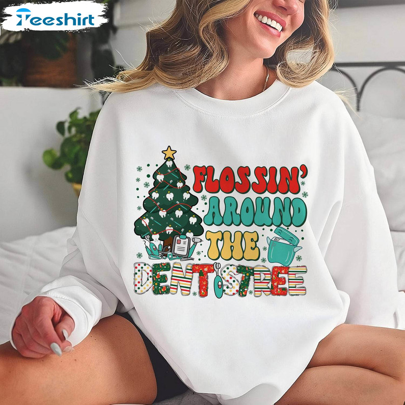 Flossing Around The Dentistree Shirt, Christmas Tree Short Sleeve Tee Tops