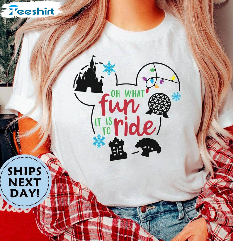 Oh What Fun It Is To Ride Christmas Shirt, Disney Christmas Long Sleeve Unisex Hoodie