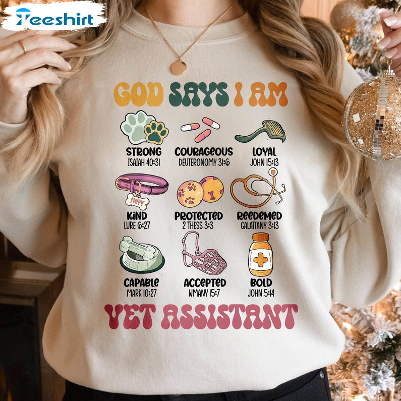 Vet Tech Christmas Shirt, God Says I Am Tee Tops Short Sleeve