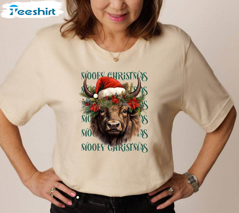 Mooey Christmas Shirt, Cow Lover Short Sleeve Crewneck Sweatshirt