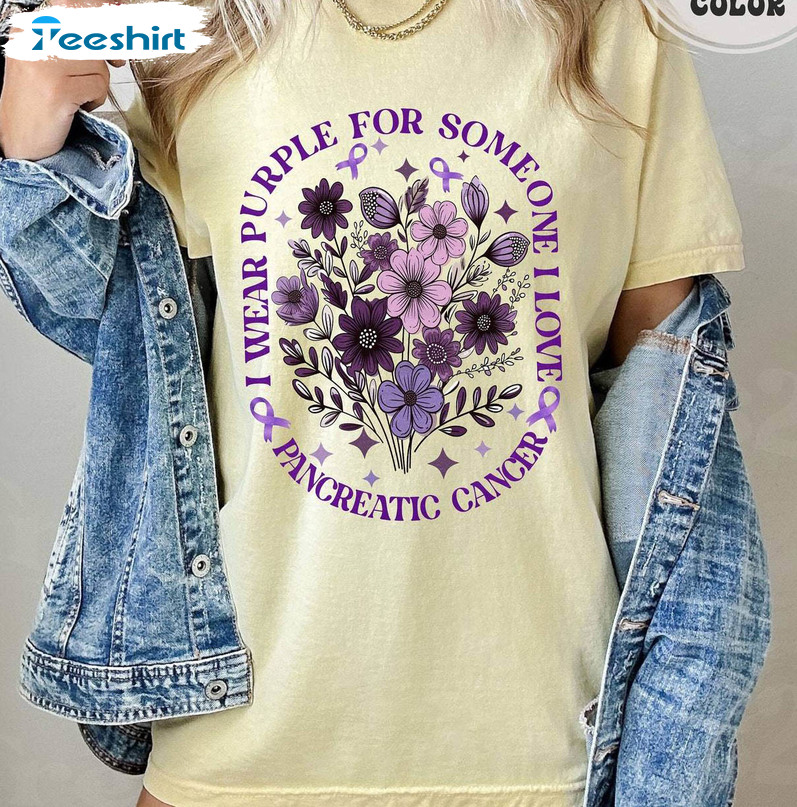 I Wear Purple For My Mom Pancreatic Cancer Shirt, Pancreatic Cancer Awareness Long Sleeve Unisex Hoodie