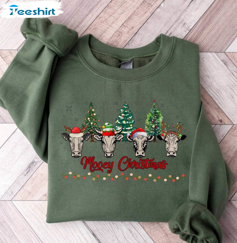 Christmas Cute Cow Shirt, Christmas Cow Tee Tops Unisex Hoodie