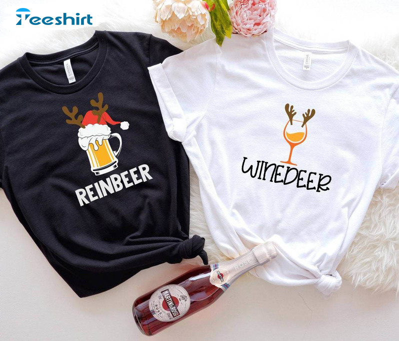 Winedeer Reinbeer Shirt, Family Christmas Unisex T Shirt Short Sleeve