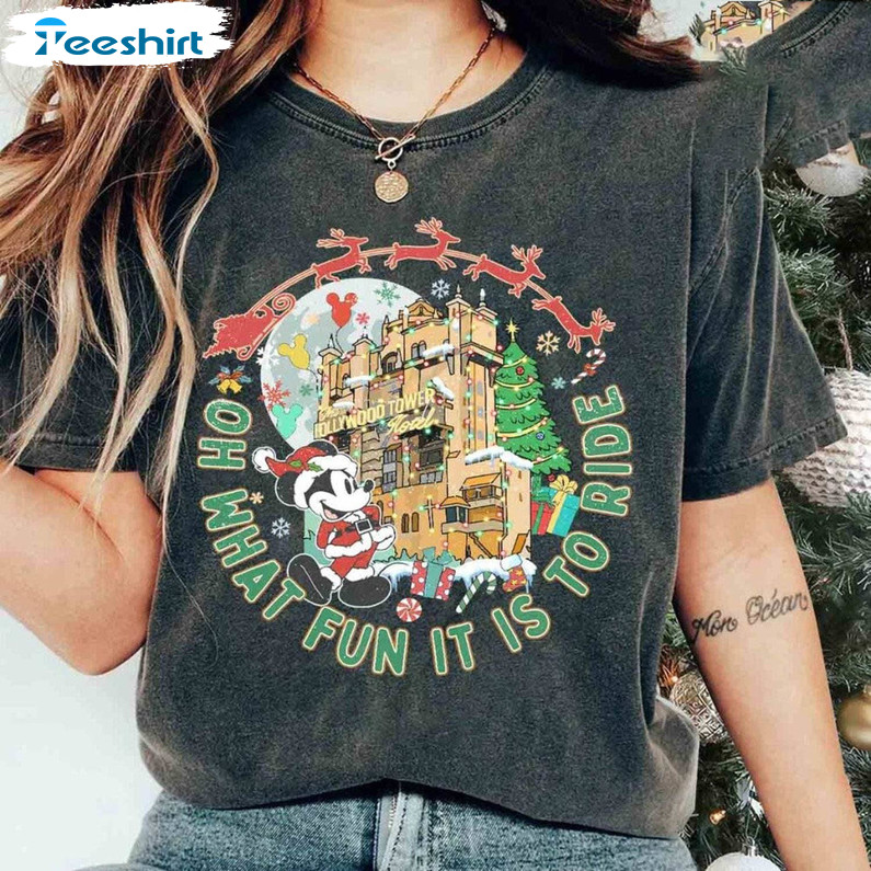 Vintage Mickey Christmas Hollywood Shirt, Oh What Fun It Is To Ride Tee Tops Unisex Hoodie