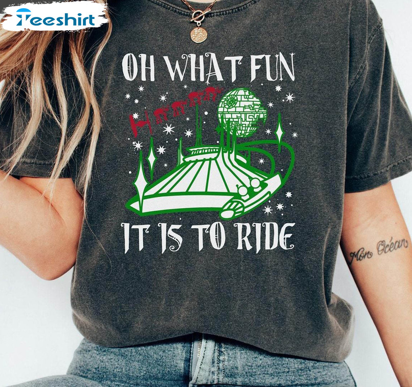 Oh What Fun It Is To Ride Shirt, Space Mountain Christmas Long Sleeve Unisex Hoodie