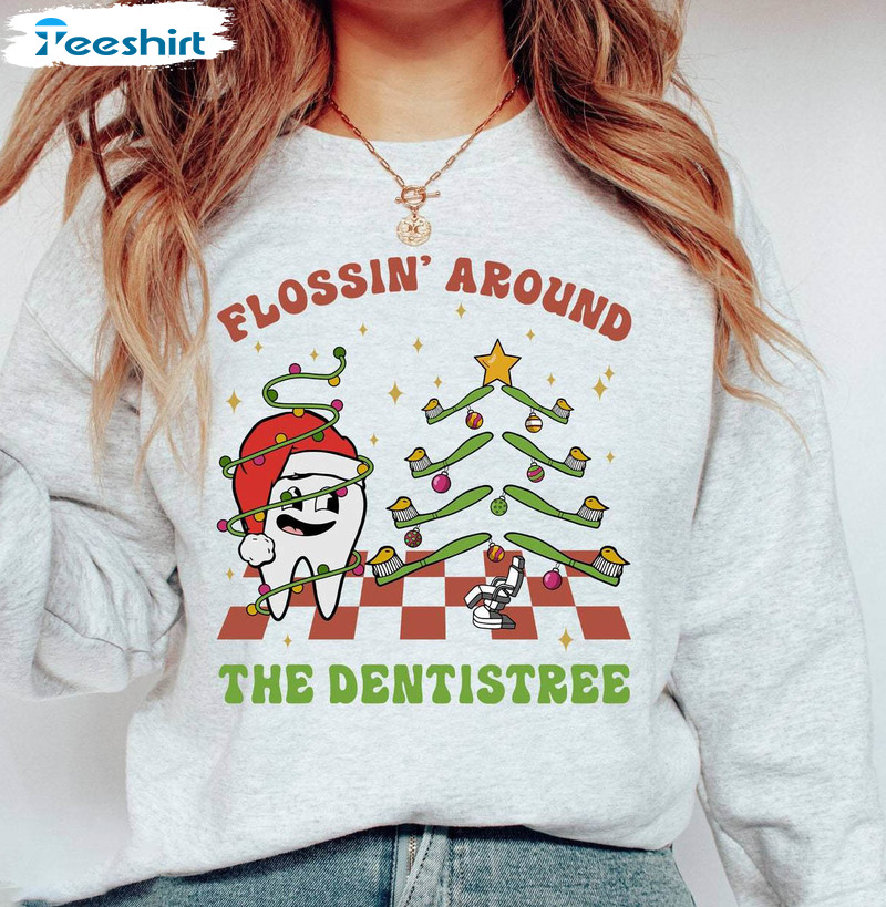 Flossing Around The Dentistree Shirt, Dentist Christmas Short Sleeve Tee Tops