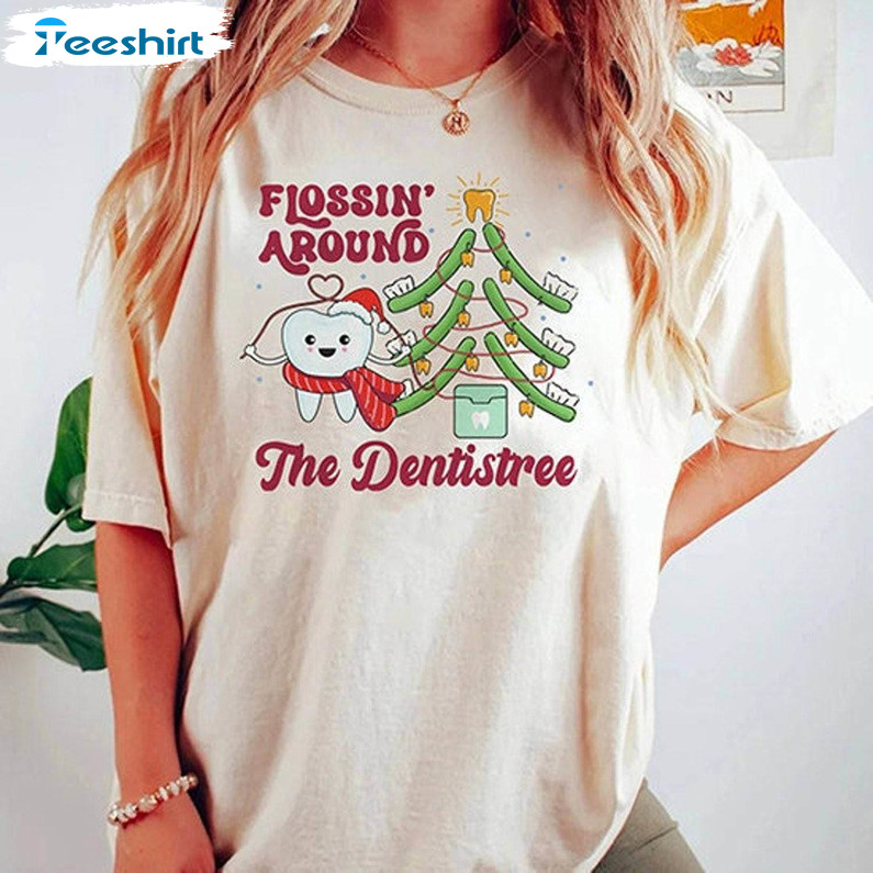 Flossing Around The Dentistree Shirt, Christmas Dental Hygienist Sweater Short Sleeve