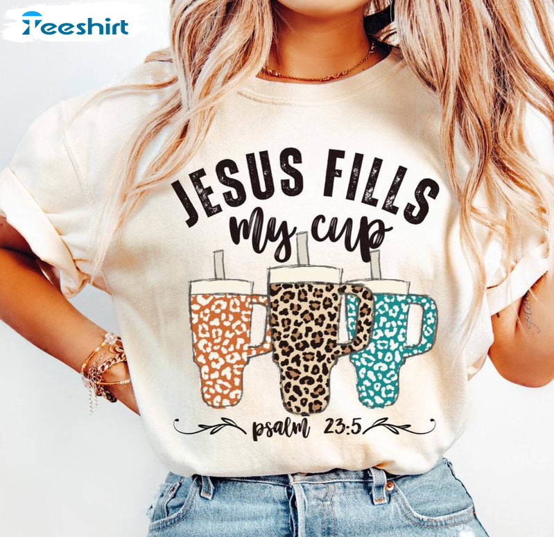 Jesus Fills My Cup Shirt, Trendy Pumpkin Crewneck Sweatshirt Long Sleeve