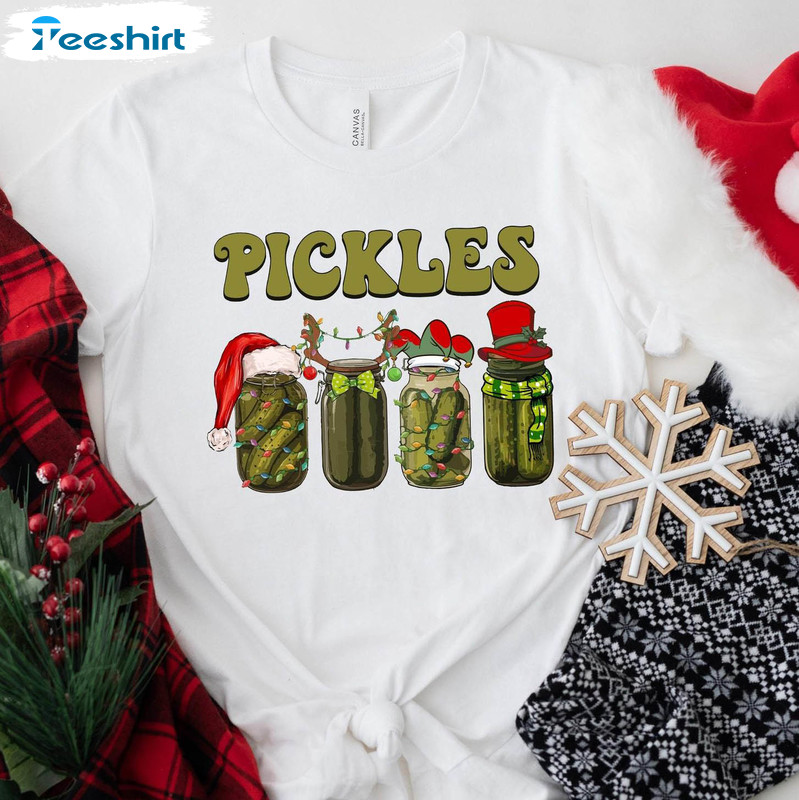 Canned Pickles Christmas Shirt, Retro Canned Short Sleeve Crewneck Sweatshirt