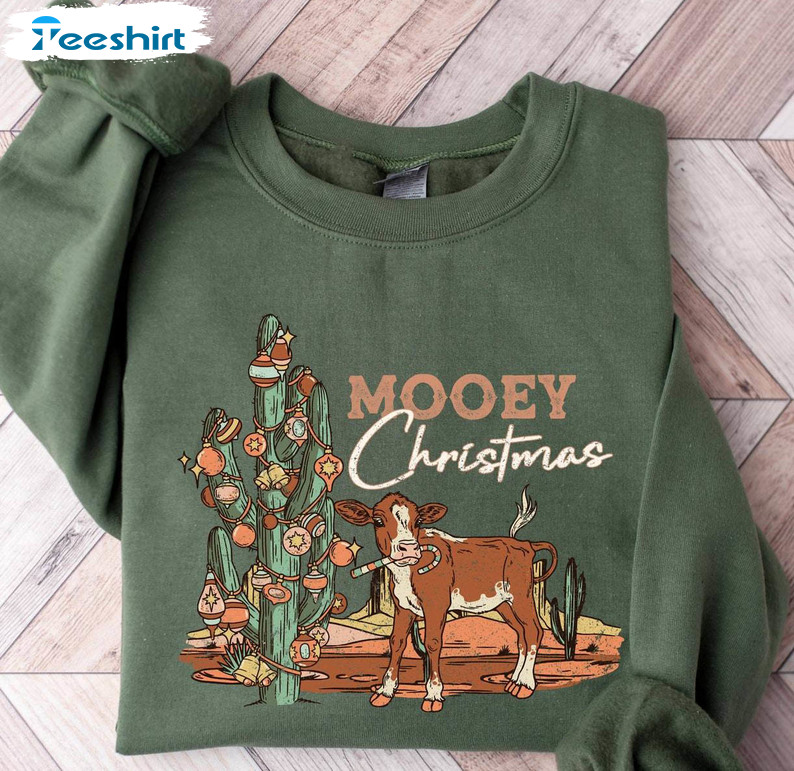Mooey Christmas Shirt, Christmas Cow Crewneck Sweatshirt Long Sleeve