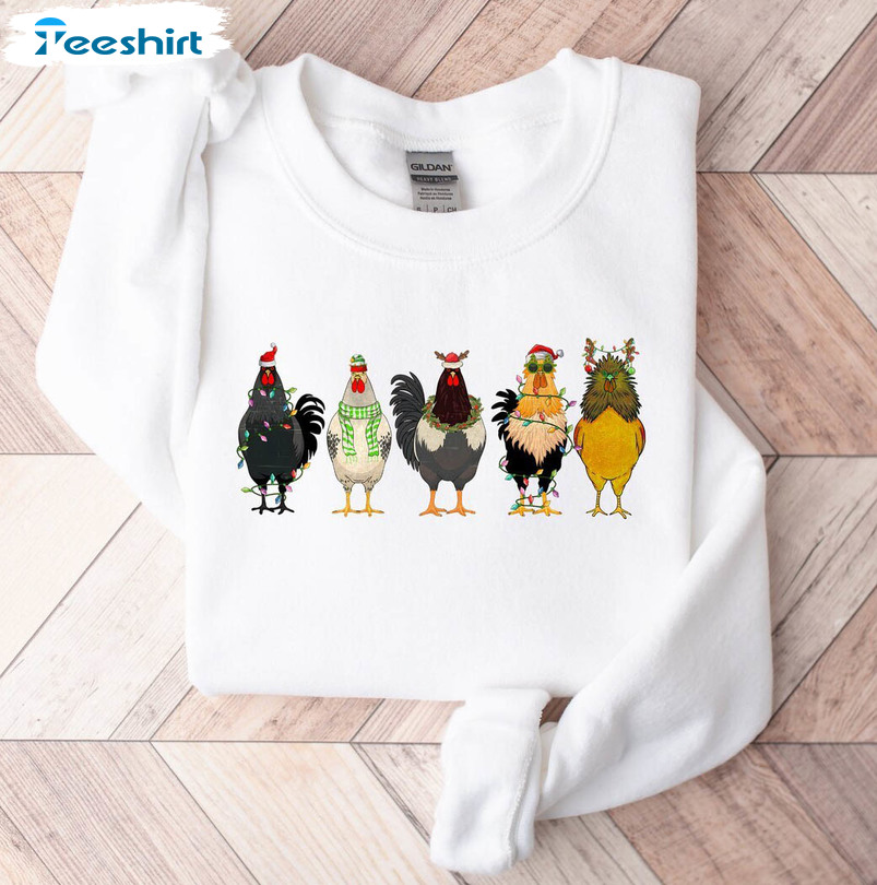 Christmas Chicken Cute Shirt, Funny Chicken Lover Short Sleeve Crewneck Sweatshirt