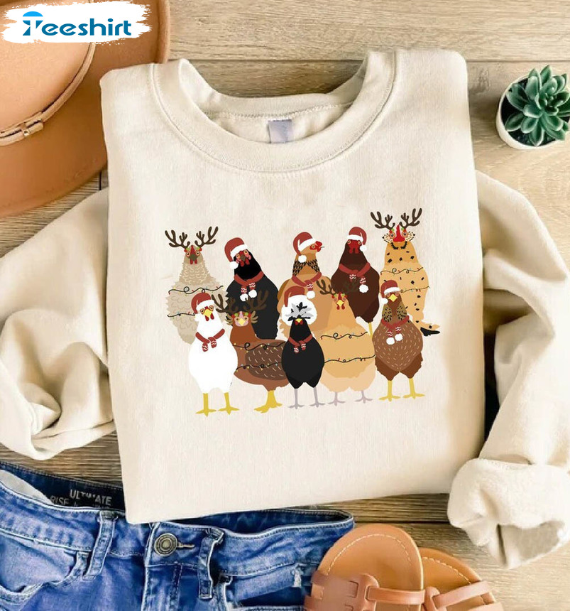 Christmas Chickens Shirt, Chicken Lover Xmas Cute Long Sleeve Unisex T Shirt