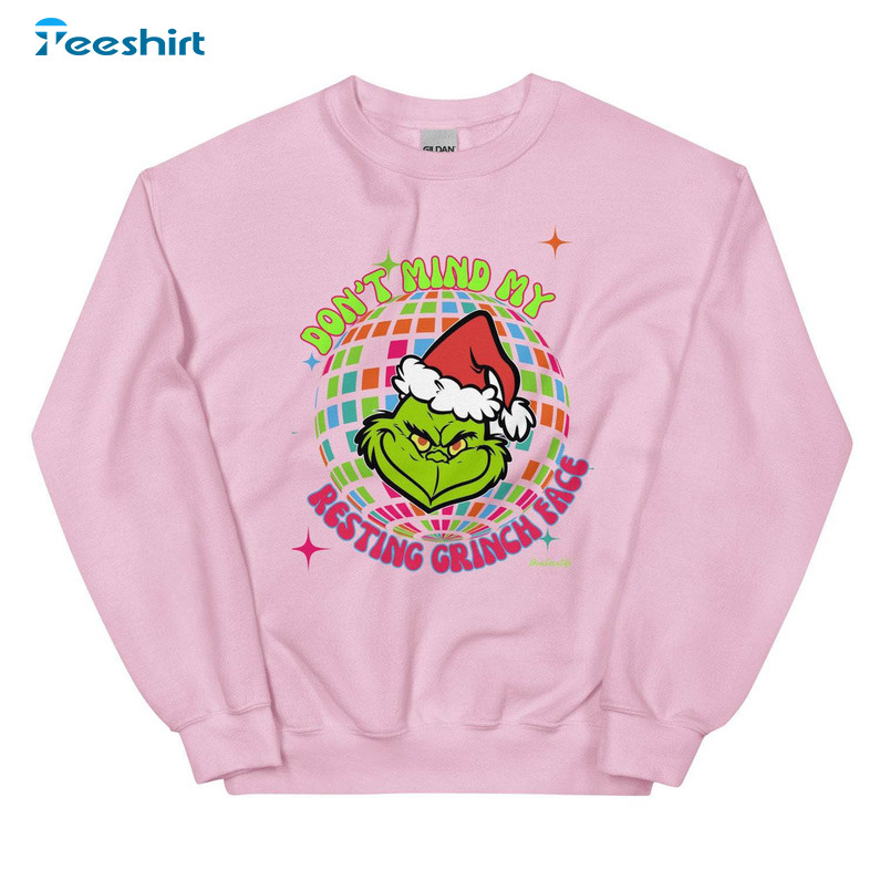 Resting Grinch Face Funny Shirt, Grinch Face Disco Ball Hoodie Long Sleeve