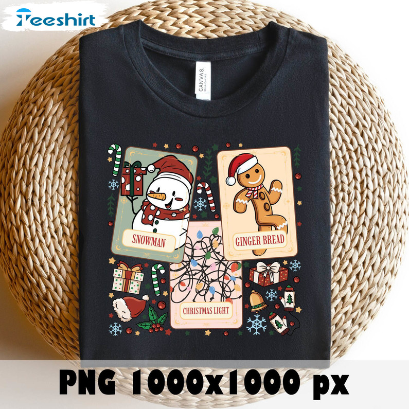 Retro Christmas Tarot Cards Shirt, Snowman Santa Hat Gingerbread Man Unisex Hoodie Tee Tops