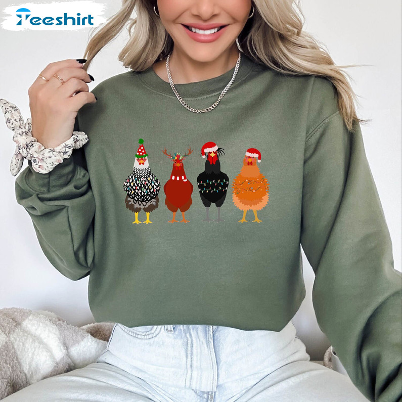 Chicken Christmas Shirt, Farm Animal Tee Tops Short Sleeve