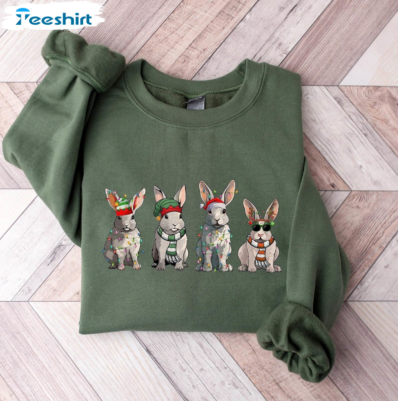 Rabbit Christmas Shirt, Bunny Lover Xmas Unisex Hoodie Long Sleeve