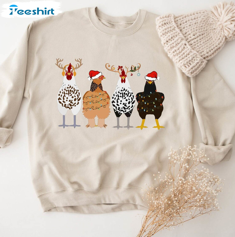 Chicken Christmas Shirt, Funny Christmas Unisex T Shirt Crewneck Sweatshirt For Chicken Lover