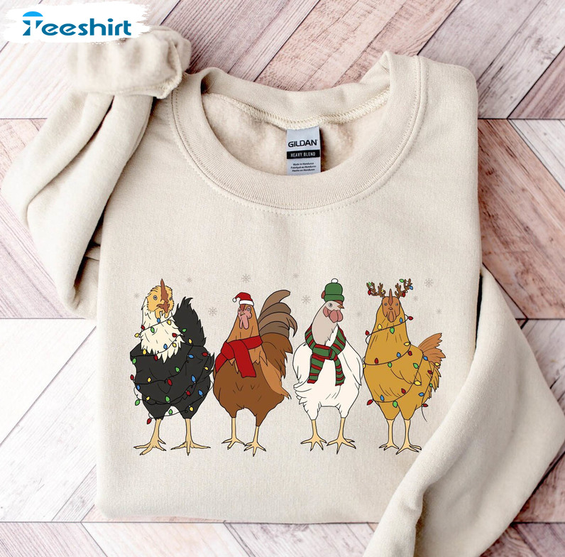 Christmas Chicken Light Shirt, Santa Chicken Short Sleeve Long Sleeve