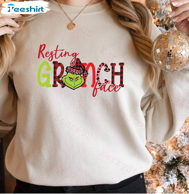 Resting Grinch Face Christmas Shirt, Cute Grinch Face T-shirt Long Sleeve