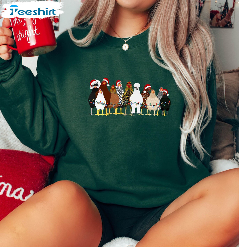 Christmas Chickens Trendy Shirt, Santa Hat Animal Short Sleeve Long Sleeve