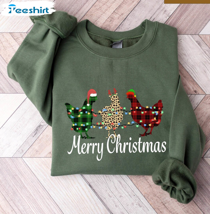 Christmas Chicken Shirt, Christmas Farm Animal Crewneck Sweatshirt Tee Tops