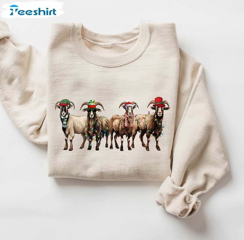 Goat Christmas Light Shirt, Christmas Goat Long Sleeve Hoodie