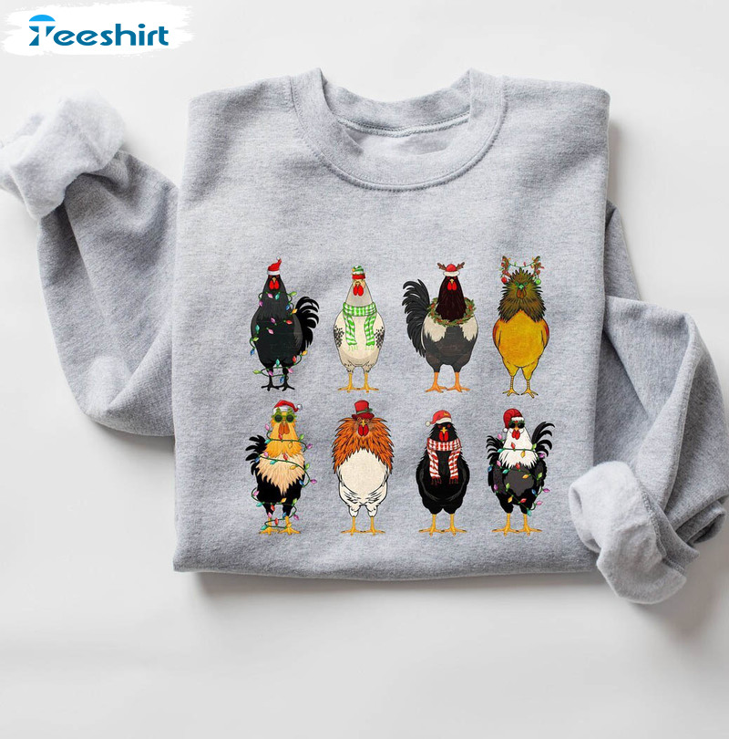 Cute Christmas Chickens Shirt, Christmas Farm Animal Short Sleeve Long Sleeve