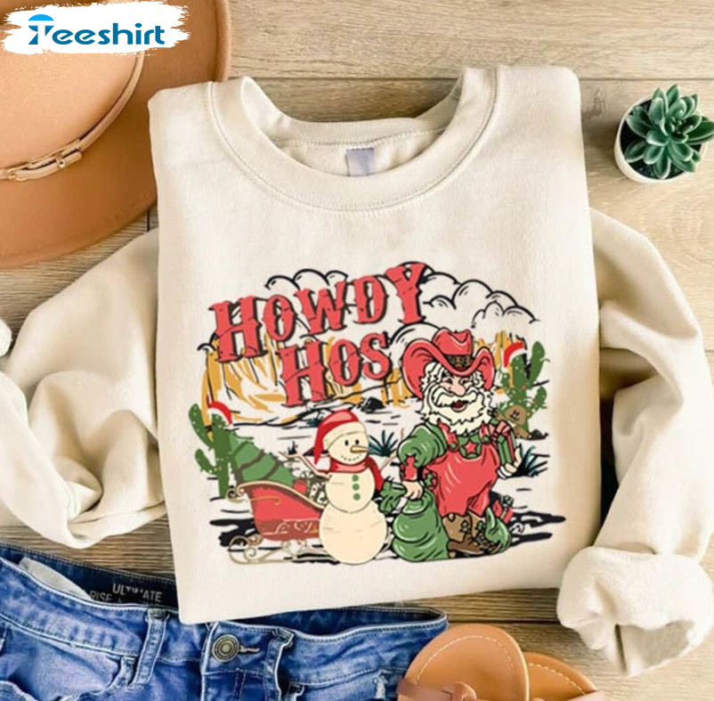 Howdy Country Christmas Shirt, Western Christmas Long Sleeve Unisex Hoodie