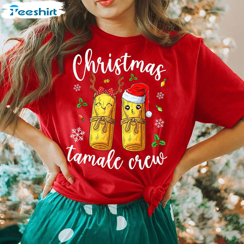 Tamale Crew With Santa Hat Shirt, Funny Mexican Christmas Crewneck Sweatshirt Long Sleeve