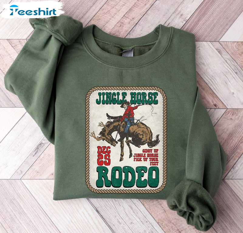 Jingle Horse Rodeo Christmas Shirt, Christmas Western Tee Tops Short Sleeve