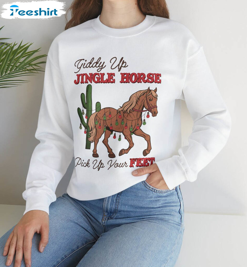 Giddy Up Jingle Horse Pick Up Shirt, Christmas Festive Tee Tops Unisex Hoodie