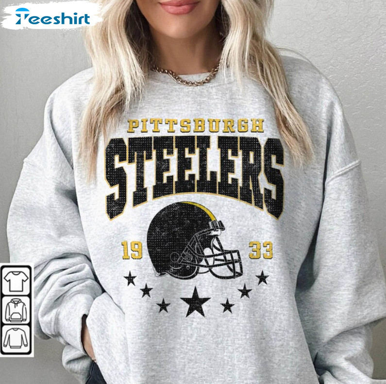 Pittsburgh Steelers Shirt, Retro Football Short Sleeve Tee Tops