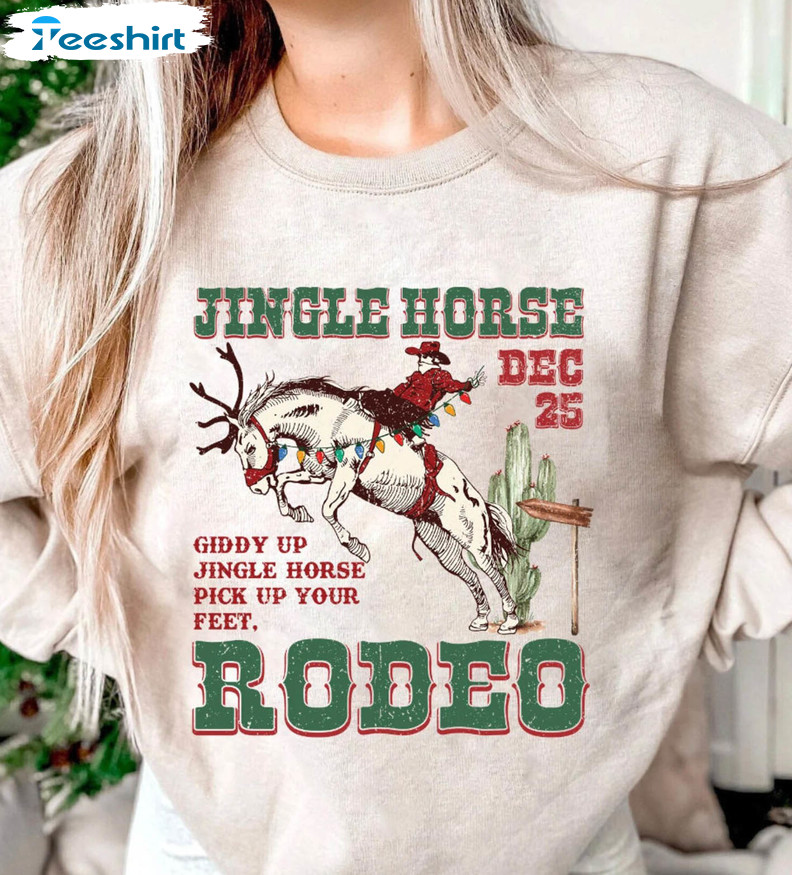 Jingle Horse Rodeo Shirt, Cowboy Christmas Tee Tops Hoodie