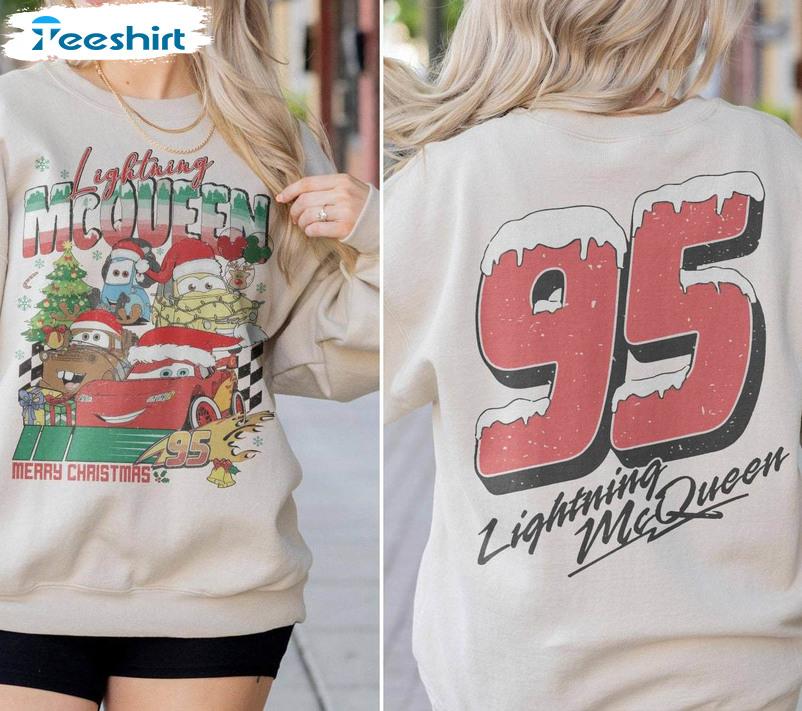 Lightning Mcqueen 95 Merry Christmas Shirt, Pixar Cars Christmas Tee Tops Crewneck Sweatshirt