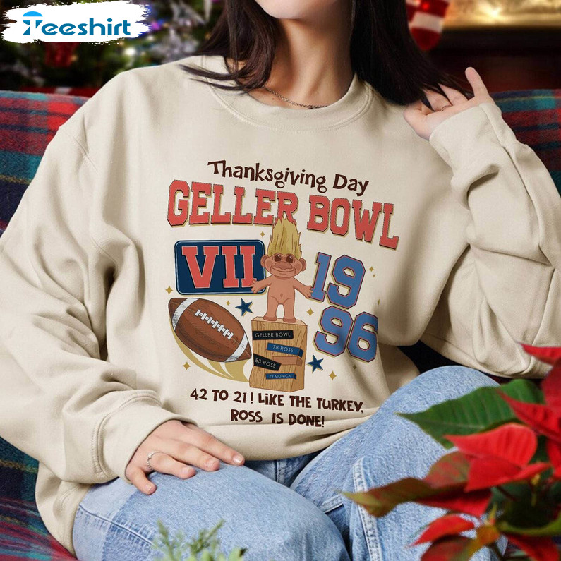 Friends Thanksgiving Shirt, Geller Bowl 90s Nostalgia College Letters Crewneck Sweatshirt Tee Tops