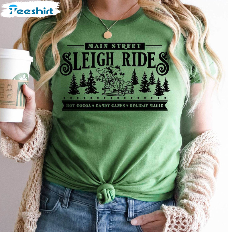 Main Street Sleigh Rides Shirt, Mickey Christmas Hoodie Tee Tops