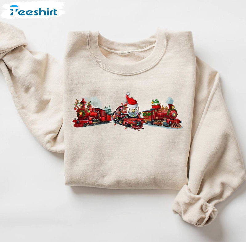 North Pole Train Christmas Shirt, Locomotive Train Lover Gift Sweater Hoodie