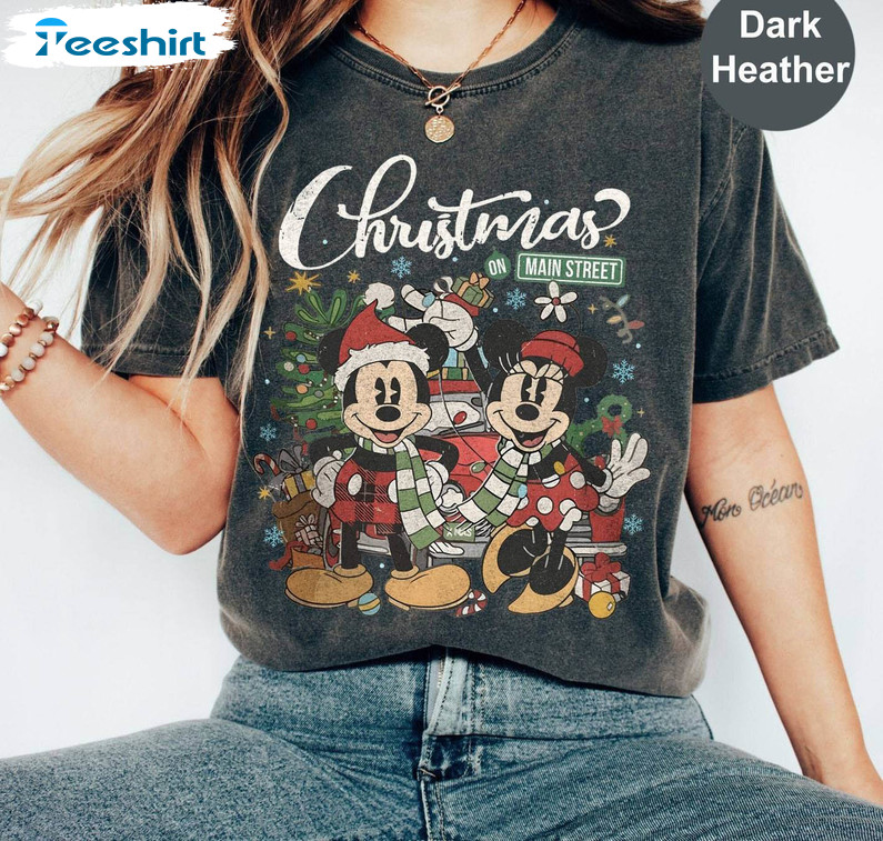 Main Street Sleigh Rides Christmas Shirt. Mickey Minnie Unisex Hoodie Tee Tops