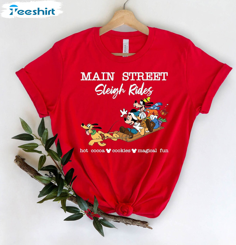 Main Street Sleigh Rides Funny Shirt, Disney Characters T-shirt Long Sleeve