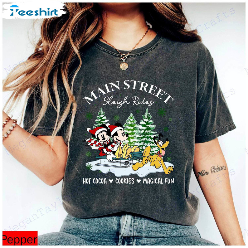 Comfort Main Street Sleigh Rides Christmas Shirt, Mickey And Friends Sweater Long Sleeve