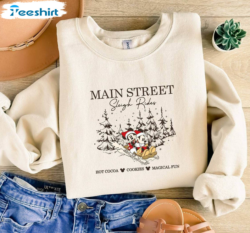 Retro Mickey Minnie Main Street Sleigh Shirt, Disney Christmas Funny Crewneck Sweatshirt Unisex T Shirt