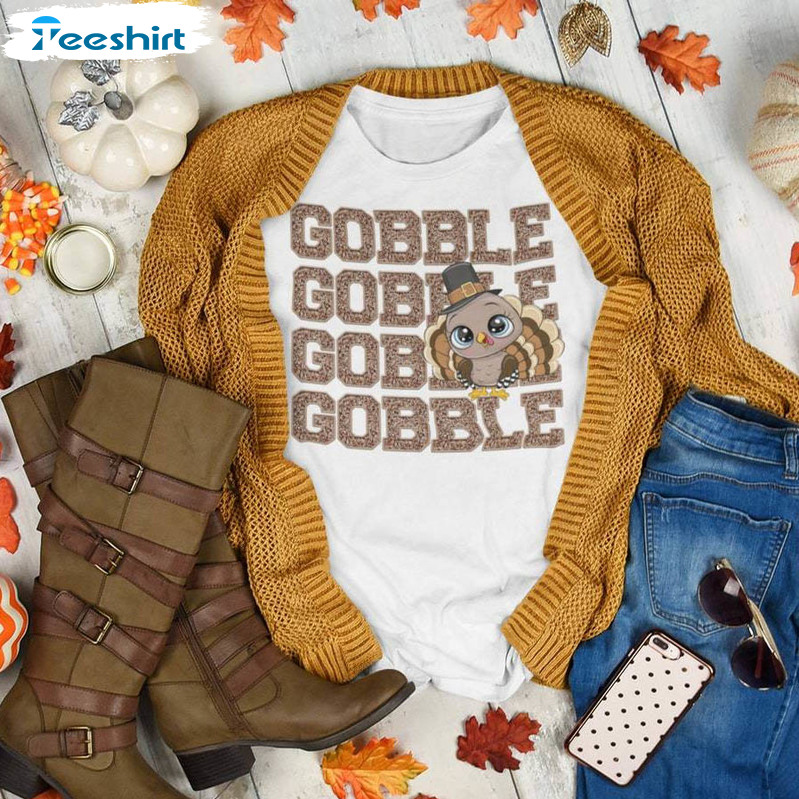 Sequin Gobble Turkey Shirt, Faux Sequin Unisex Hoodie Tee Tops