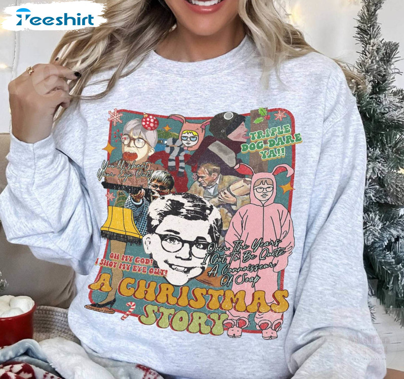 Vintage A Christmas Story Shirt, Christmas Movie Characters Long Sleeve Unisex Hoodie