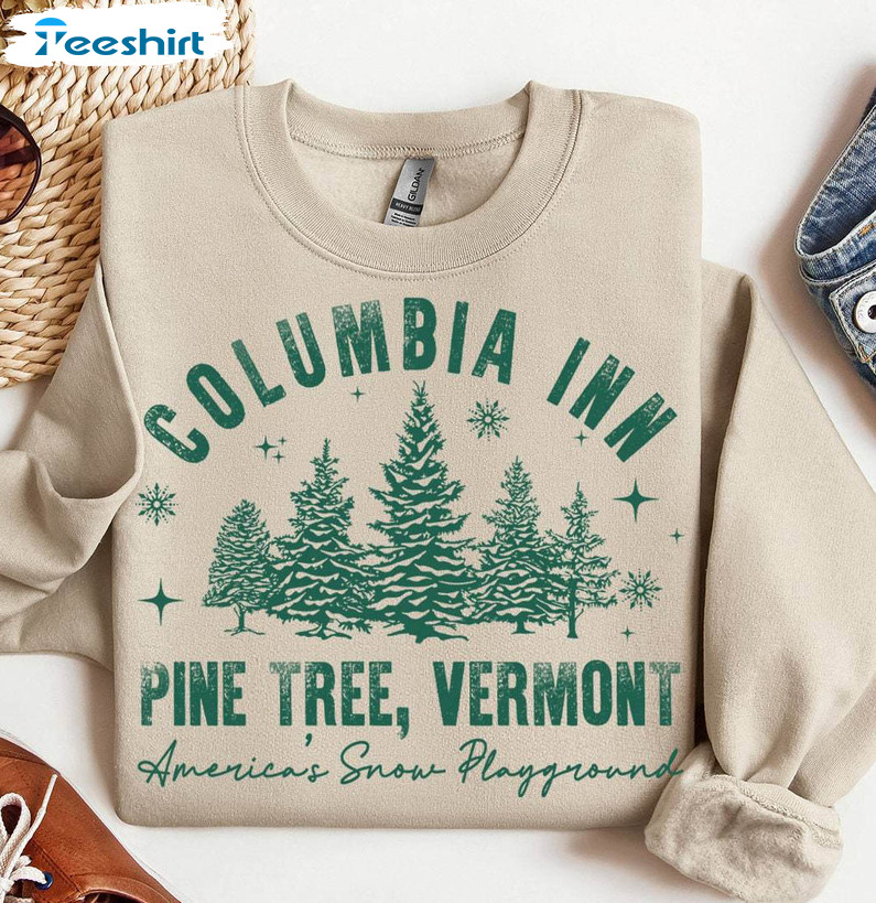 Columbia Inn Pine Tree Vermont Shirt, Snow Playground Tee Tops Short Sleeve